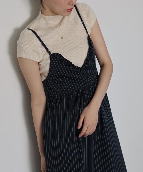 J by blue(ジェイバイブルー)の「ピンストライプフリルサロペット(サロペット/オーバーオール・レディース・ネイビー/グレー・MEDIUM)」の19枚目の写真