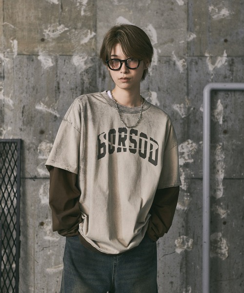 ILL'S(イルズ)の「汚れ加工フェイクレイヤードプリントロンT(Tシャツ/カットソー・メンズ・ブラック/アイボリー・L/M)」の2枚目の写真