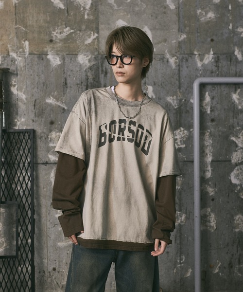 ILL'S(イルズ)の「汚れ加工フェイクレイヤードプリントロンT(Tシャツ/カットソー・メンズ・ブラック/アイボリー・L/M)」の3枚目の写真