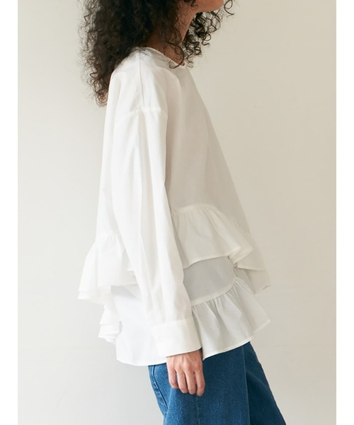 Brown&Street(ブラウンアンドストリート)の「ヘムフリルシャツトップス(シャツ/ブラウス・レディース・ホワイト/ブラック・FREE)」の9枚目の写真