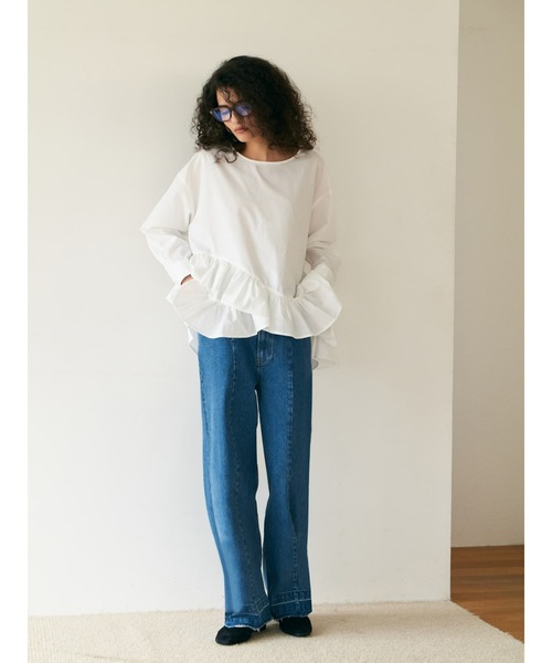 Brown&Street(ブラウンアンドストリート)の「ヘムフリルシャツトップス(シャツ/ブラウス・レディース・ホワイト/ブラック・FREE)」の11枚目の写真