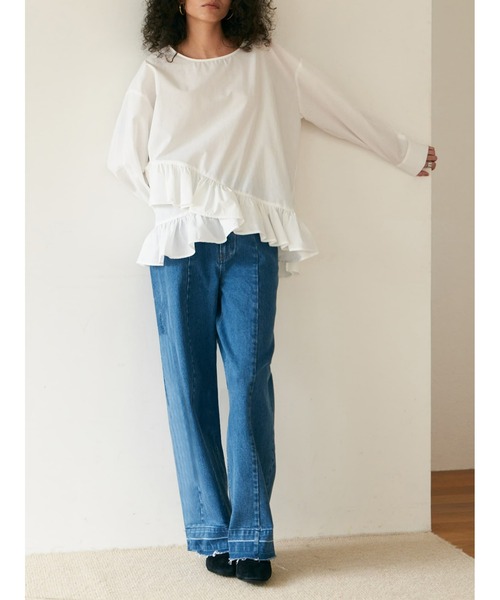 Brown&Street(ブラウンアンドストリート)の「ヘムフリルシャツトップス(シャツ/ブラウス・レディース・ホワイト/ブラック・FREE)」の12枚目の写真