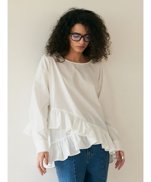 Brown&Street(ブラウンアンドストリート)の「ヘムフリルシャツトップス(シャツ/ブラウス・レディース・ホワイト/ブラック・FREE)」の3枚目の写真