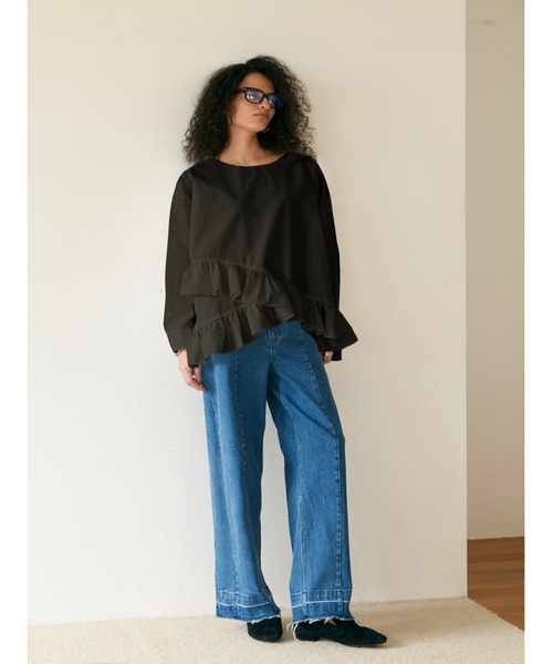 Brown&Street(ブラウンアンドストリート)の「ヘムフリルシャツトップス(シャツ/ブラウス・レディース・ホワイト/ブラック・FREE)」の16枚目の写真