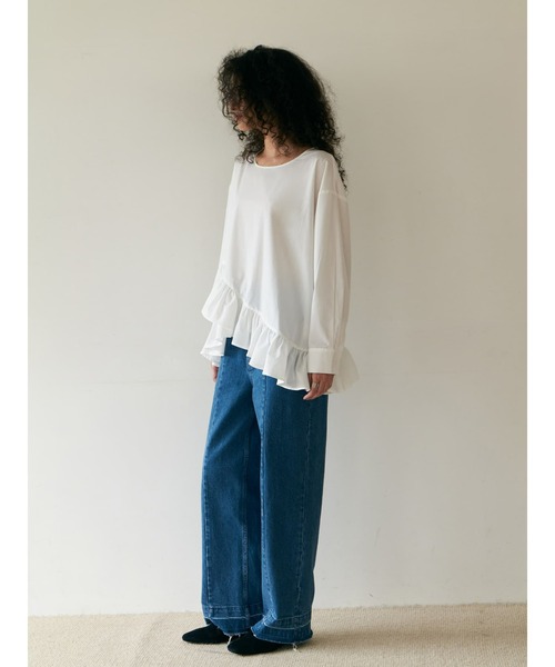 Brown&Street(ブラウンアンドストリート)の「ヘムフリルシャツトップス(シャツ/ブラウス・レディース・ホワイト/ブラック・FREE)」の14枚目の写真