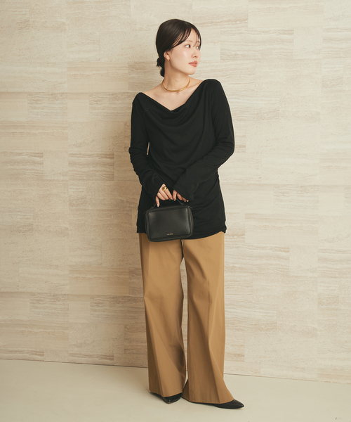 plage(プラージュ)の「Wool drape longTシャツ(Tシャツ/カットソー・レディース・ホワイト系その他/ブラック・FREE)」の3枚目の写真