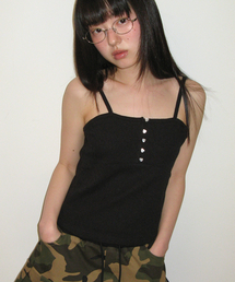 HEART BUTTON GOLGI SLEEVELESS EYELET BLACK