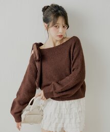 【REVIVAL/WEB限定】ベロアリボンワンショルルーズニット