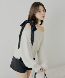 Chico | 【REVIVAL/WEB限定】ベロアリボンワンショルルーズニット(ニット/セーター)