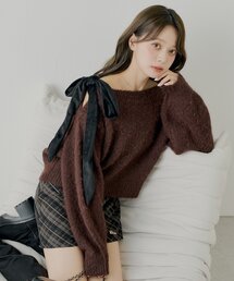 【REVIVAL/WEB限定】ベロアリボンワンショルルーズニット