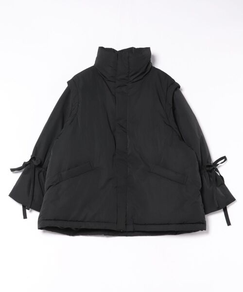 STYLEBLOCK（スタイルブロック）の「タフタ中わた袖リボンジャケット（ダウンジャケット/コート・レディース・ブラック/モカ/ホワイト系その他・M）」の2枚目の写真