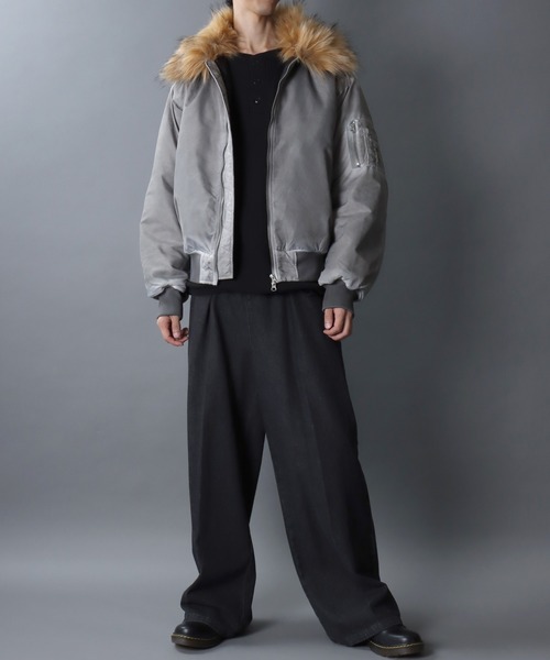 Nylon B-15 Flight Jacket/衿ファー脱着 オーバーサイズ ダブルジップ