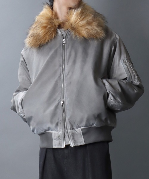 SITRY（シトリー）の「Nylon B-15 Flight Jacket/衿ファー脱着 オーバーサイズ ダブルジップ ナイロン ヴィンテージライク B-15 フライトジャケット ブルゾン（ミリタリージャケット・メンズ・グレー/カーキ/ブラック・L/M）」の13枚目の写真