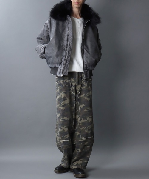 Nylon B-15 Flight Jacket/衿ファー脱着 オーバーサイズ ダブルジップ