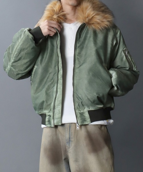 Nylon B-15 Flight Jacket/衿ファー脱着 オーバーサイズ ダブルジップ
