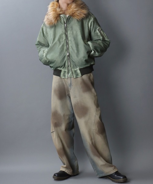 SITRY（シトリー）の「Nylon B-15 Flight Jacket/衿ファー脱着 オーバーサイズ ダブルジップ ナイロン ヴィンテージライク B-15 フライトジャケット ブルゾン（ミリタリージャケット・メンズ・グレー/カーキ/ブラック・L/M）」の20枚目の写真