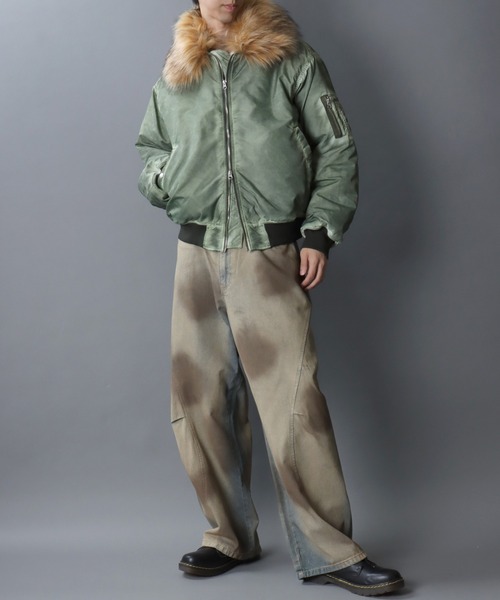 B-15D フライトジャケット ミリタリージャケット ファー襟付き Nylon B-15 Flight Jacket/衿ファー脱着 オーバーサイズ ダブルジップ