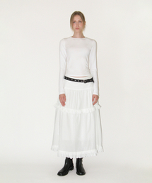 Frill Maxi Skirt, WHITE