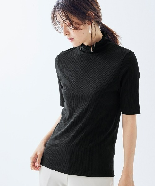 nissen(ニッセン)の「リブハイネック5分袖インナー(Tシャツ/カットソー・レディース・チャコール/マスタード/ブラック・S/M/L/LL/3L)」の2枚目の写真