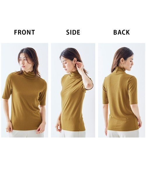 nissen(ニッセン)の「リブハイネック5分袖インナー(Tシャツ/カットソー・レディース・チャコール/マスタード/ブラック・S/M/L/LL/3L)」の9枚目の写真