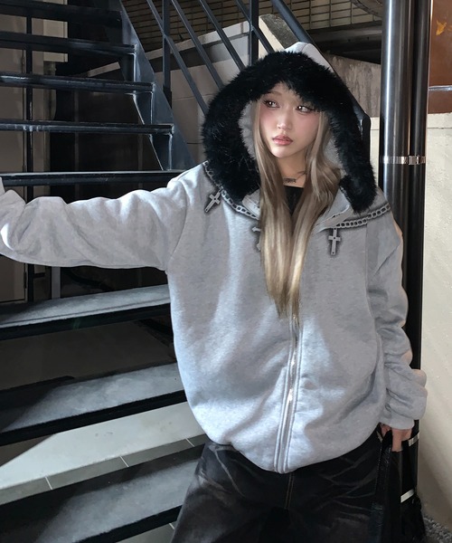 セール】【25年秋冬新作】Y2K クロスネックレスデザイン ファージップ