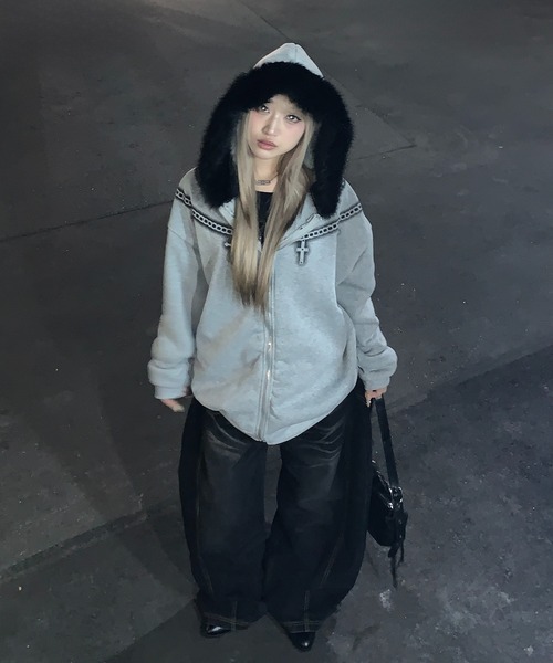 セール】【25年秋冬新作】Y2K クロスネックレスデザイン ファージップ