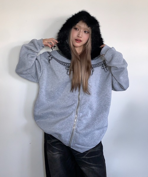 セール】【25年秋冬新作】Y2K クロスネックレスデザイン ファージップ