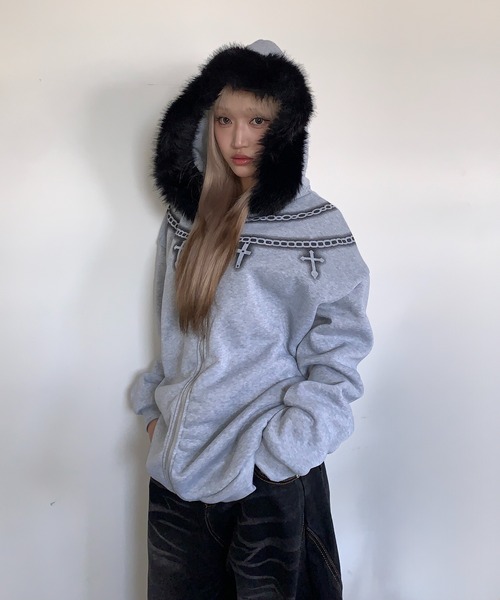 セール】【25年秋冬新作】Y2K クロスネックレスデザイン ファージップ