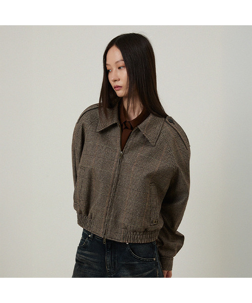 (W) カールラウールチェックブルゾンジャケットブラウン
