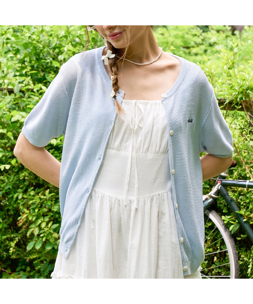 SLOWLOLLI(スローローリ)の「Embroidery summer knit cardigan_4 Colors(カーディガン/ボレロ・レディース・グレー/スカイブルー/ライトグリーン/Cream・FREE)」の1枚目の写真