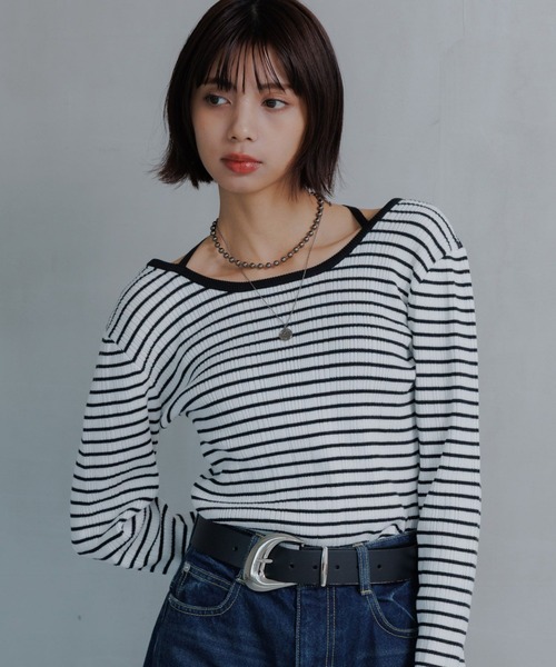 PAGEBOY(ページボーイ)の「クロスデザインニットプルオーバー(ニット/セーター・レディース・オフホワイト/ホワイト系その他/ブラック/イエロー・FREE)」の3枚目の写真