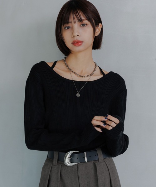 PAGEBOY(ページボーイ)の「クロスデザインニットプルオーバー(ニット/セーター・レディース・オフホワイト/ホワイト系その他/ブラック/イエロー・FREE)」の4枚目の写真