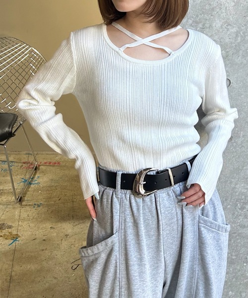 クロスデザインニットプルオーバー【前後2WAY仕様】（ニット/セーター