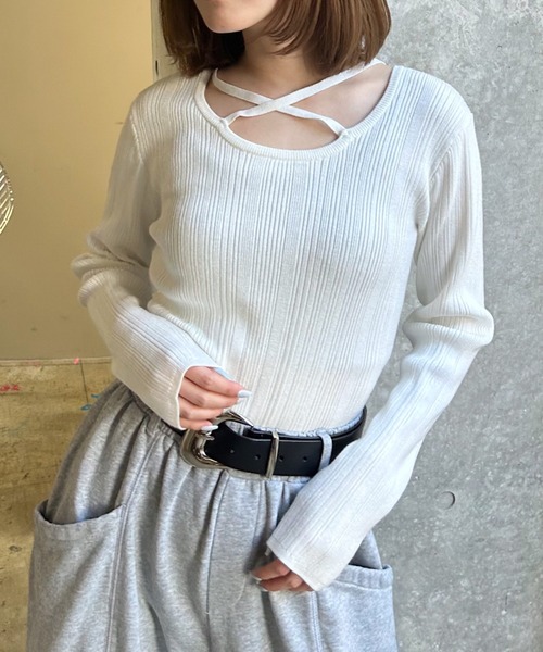 クロスデザインニットプルオーバー【前後2WAY仕様】（ニット/セーター