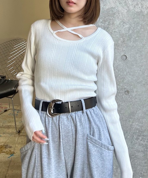 クロスデザインニットプルオーバー【前後2WAY仕様】（ニット/セーター