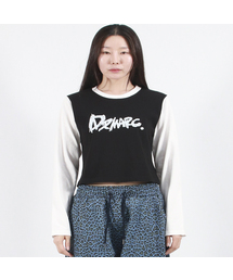 TOUCH LOGO COLOR-BLOCK SEMI CROP LONG SLEEVE - Black&White