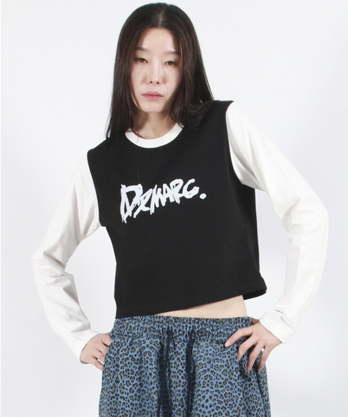 DEMARC(ドゥマーク)の「TOUCH LOGO COLOR-BLOCK SEMI CROP LONG SLEEVE - Black&White(Tシャツ/カットソー・レディース・その他・MEDIUM/LARGE)」の7枚目の写真