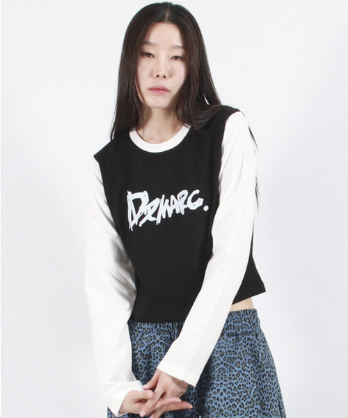 DEMARC(ドゥマーク)の「TOUCH LOGO COLOR-BLOCK SEMI CROP LONG SLEEVE - Black&White(Tシャツ/カットソー・レディース・その他・MEDIUM/LARGE)」の8枚目の写真