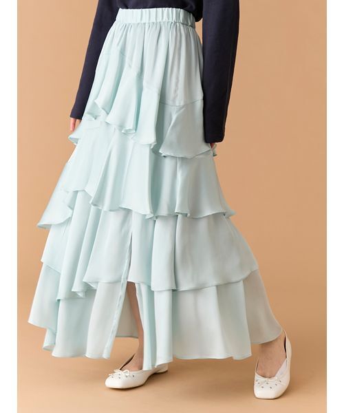 LILY BROWN(リリーブラウン)の「スリットティアードスカート(スカート・レディース・ライトブルー/オフホワイト/グレイッシュベージュ・F)」の5枚目の写真