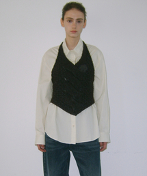 [ITALY FABRIC] TWIDDLE HALTER KNIT VEST - BROWN