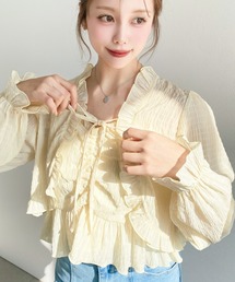 moment+（モーメントプラス）の「シアースモッキングライクフロントシャーリングキャミ＋フリルリボンボレロ　セット（アンサンブル）」