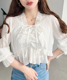 moment+（モーメントプラス）の「シアースモッキングライクフロントシャーリングキャミ＋フリルリボンボレロ　セット（アンサンブル）」