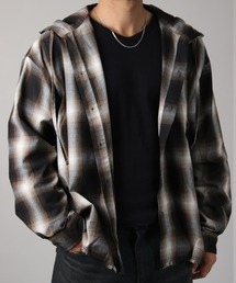 NYLAUS（ナイラス）の「【Nylaus】フード付き カットオフデザイン オンブレチェック シャツ ネルシャツ オーバーサイズシャツ 長袖シャツ（シャツ/ブラウス）」