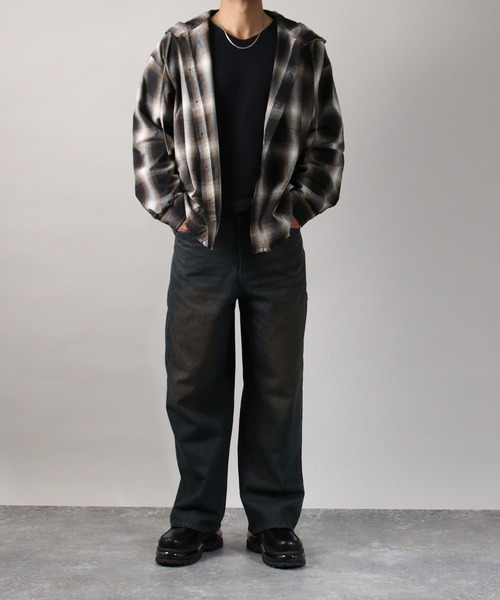 NYLAUS(ナイラス)の「【Nylaus】フード付き カットオフデザイン オンブレチェック シャツ ネルシャツ オーバーサイズシャツ 長袖シャツ(シャツ/ブラウス・メンズ・ブルー/ブラック/ブラウン・L/M)」の19枚目の写真