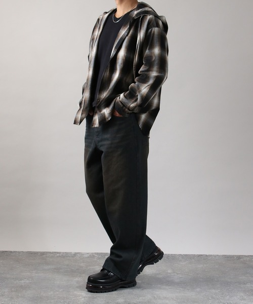 NYLAUS(ナイラス)の「【Nylaus】フード付き カットオフデザイン オンブレチェック シャツ ネルシャツ オーバーサイズシャツ 長袖シャツ(シャツ/ブラウス・メンズ・ブルー/ブラック/ブラウン・L/M)」の21枚目の写真