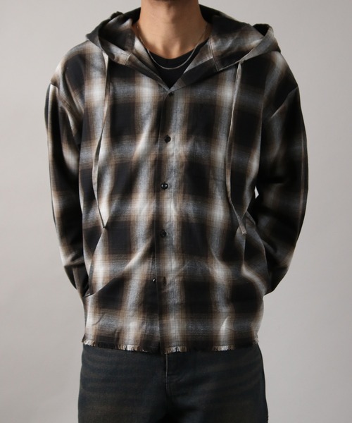 NYLAUS(ナイラス)の「【Nylaus】フード付き カットオフデザイン オンブレチェック シャツ ネルシャツ オーバーサイズシャツ 長袖シャツ(シャツ/ブラウス・メンズ・ブルー/ブラック/ブラウン・L/M)」の17枚目の写真