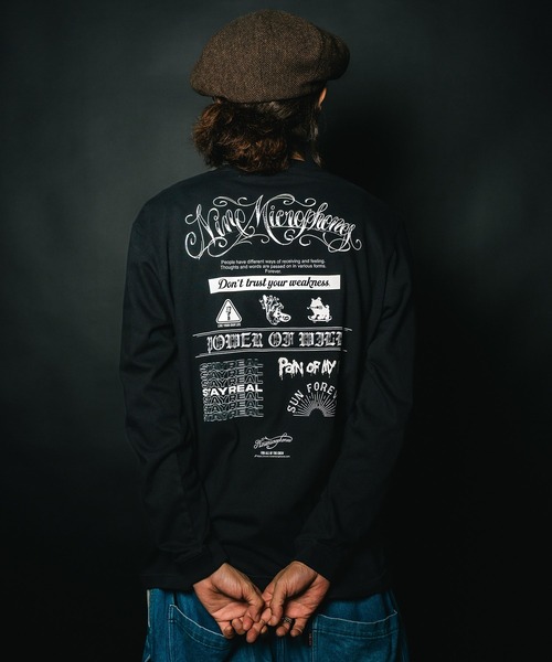 NineMicrophones(ナインマイクロフォンズ)の「Words L/S TEE(Tシャツ/カットソー・メンズ・ホワイト/ブラック/バーガンディー・MEDIUM/LARGE/X-LARGE/XX-LARGE)」の2枚目の写真