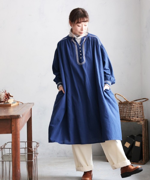 soulberry（ソウルベリー）の「ちいさな葉っぱの首飾りワンピース（ワンピース・レディース・ネイビー・5L/4L/3L/LL/L/M）」の11枚目の写真