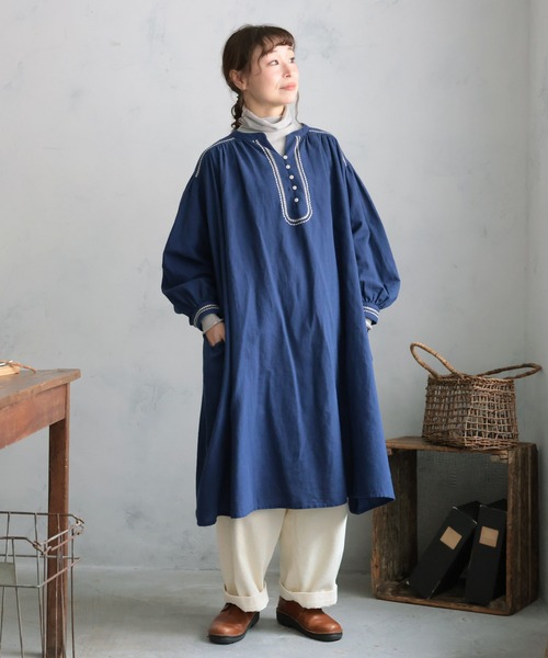 soulberry（ソウルベリー）の「ちいさな葉っぱの首飾りワンピース（ワンピース・レディース・ネイビー・5L/4L/3L/LL/L/M）」の8枚目の写真