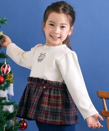 SLAP SLIP（スラップスリップ）の「【お揃い】ハートいっぱい刺しゅうモチーフ切り替えチェックドッキングトレーナー(80~130cm)（スウェット）」